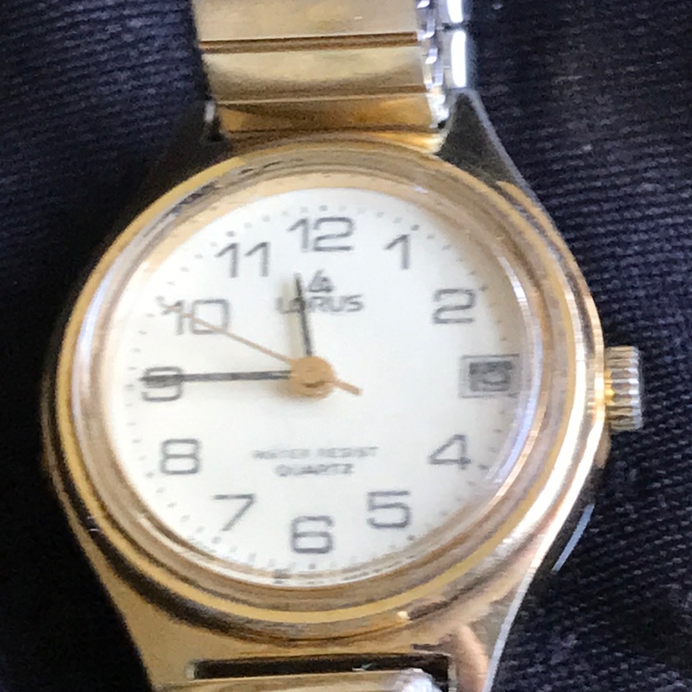 Lotus Water Resistant Gold Tone Stretch Band Quartz Watch Date and Second Hand